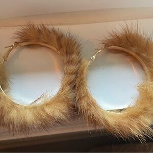 Ginger Faux Fur Hoop Earrings - so cool and dramatic jewelry 3” gold orange